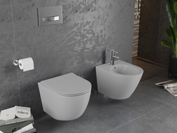 Mexen Lena pakabinamas WC Rimless su lėtai nusileidžiančiu dangčiu slim, duroplastikas, šviesiai pilka matinė - 30224061