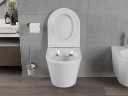 Mexen Rico WC puodelis Rimless su lėtai nusileidžiančiu plonu dangčiu, duroplastikas, blizgi balta - 30720500