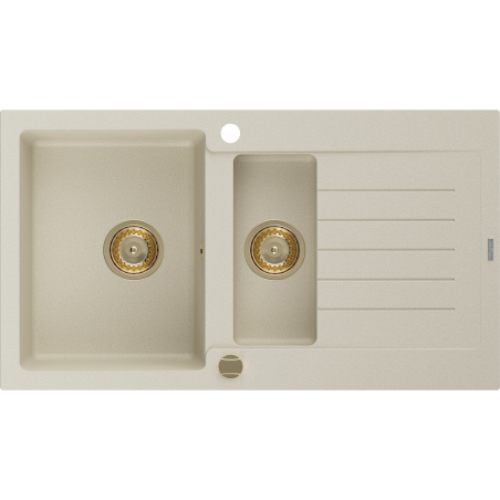 Mexen Matias granitinė plautuvė 1,5 skylių su nusausinimo vieta 900 x 505 mm, smėlinė, sifonas auksinis - 6502901505-69-G
