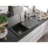 Mexen Bruno 1 kameros granitinė plautuvė su nusausintuvu 795 x 495 mm, juoda, auksinis sifonas - 6513791010-77-G