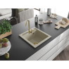 Mexen Vito granitinė vienos sekcijos kriauklė 520 x 490 mm, smėlio spalvos, auksinis sifonas - 6503521000-69-G