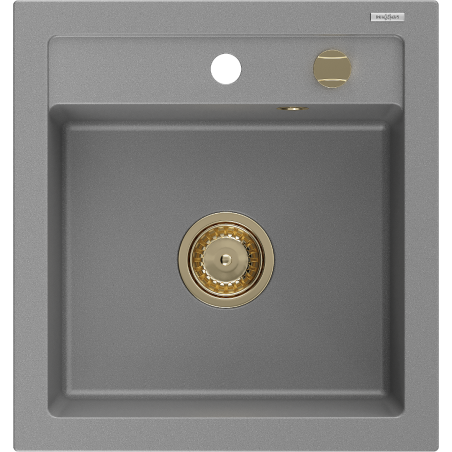 Mexen Vito granitinė vienos kameros kriauklė 520 x 490 mm, pilka, auksinis sifonas - 6503521000-71-G