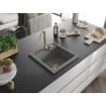 Mexen Vito granitinė vienos kameros plautuvė 520 x 490 mm, pilka, auksinė sifono apdaila - 6503521000-71-G
