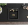 Mexen Vito vienguba granitinė plautuvė 520 x 490 mm, Juoda/Sidabrinis metallic, sifonas Auksinė - 6503521000-73-G