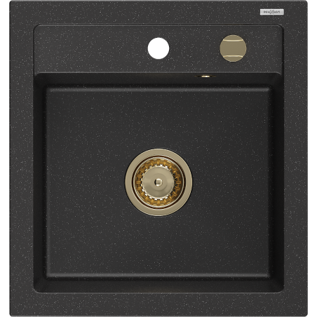 Mexen Vito vienguba granitinė plautuvė 520 x 490 mm, Juoda/Sidabrinis metallic, sifonas Auksinė - 6503521000-73-G