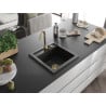 Mexen Vito vienguba granitinė plautuvė 520 x 490 mm, Juoda/Sidabrinis metallic, sifonas Auksinė - 6503521000-73-G