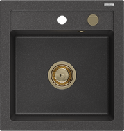 Mexen Vito vienos kameros granito kriauklė 520 x 490 mm, juoda dėmėta, auksinė sifono apdaila - 6503521000-76-G