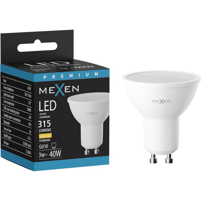 Mexen Nova LED lemputė GU10, 3W, Šilta - 3000K, 315 lm - L107-GU10-0330-01