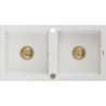 Mexen Mario granitinė plautuvė su 2 kameromis, 820 x 436 mm, balta, aukso spalvos sifonas - 6504822000-20-G