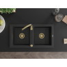 Mexen Mario granitinė dviejų kamerų plautuvė 820 x 436 mm, juoda/sidabrinis metalikas, auksinis sifonas - 6504822000-73-G