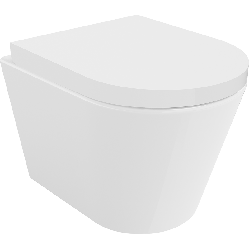 Mexen Rico pakabinamas WC puodas Rimless su lėtai nusileidžiančiu kietu dangčiu, duroplast, blizgus baltas - 30720200