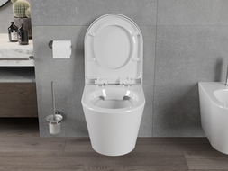 Mexen Rico pakabinamas WC puodas Rimless su lėtai nusileidžiančiu kietu dangčiu, duroplast, blizgus baltas - 30720200