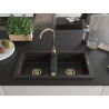 Mexen Mario granitinė dviejų skylių plautuvė 820 x 436 mm, juoda/auksinė metalik, sifonas auksinis - 6504822000-75-G