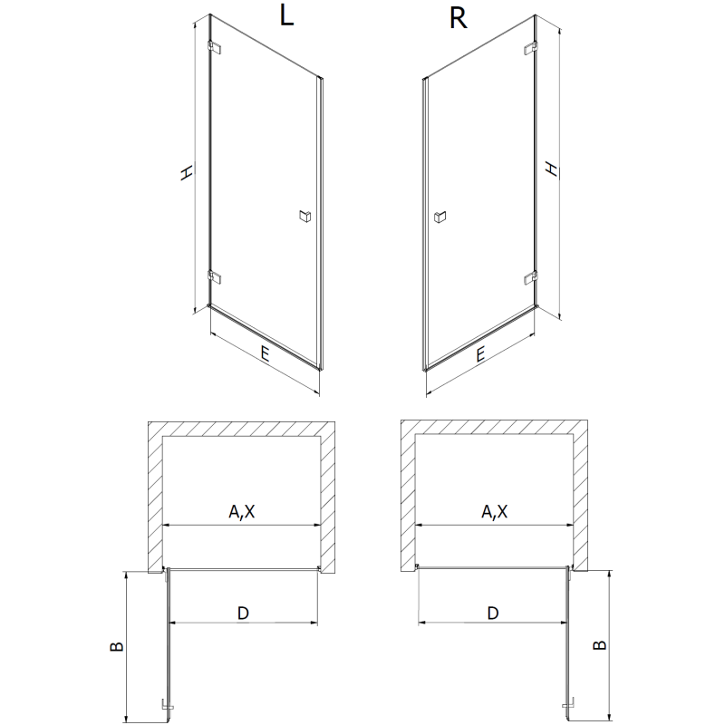 Mexen Lunar-B dešinės pusės atveriamos dušo durys 50 cm, skaidrios, šlifuotos auksinės - 832-050-000-55-00-P