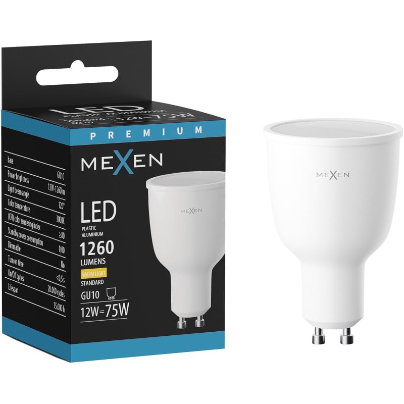Mexen Nova LED lemputė GU10, 12W, Šilta - 3000K, 1260 lm - L108-GU10-1230-01