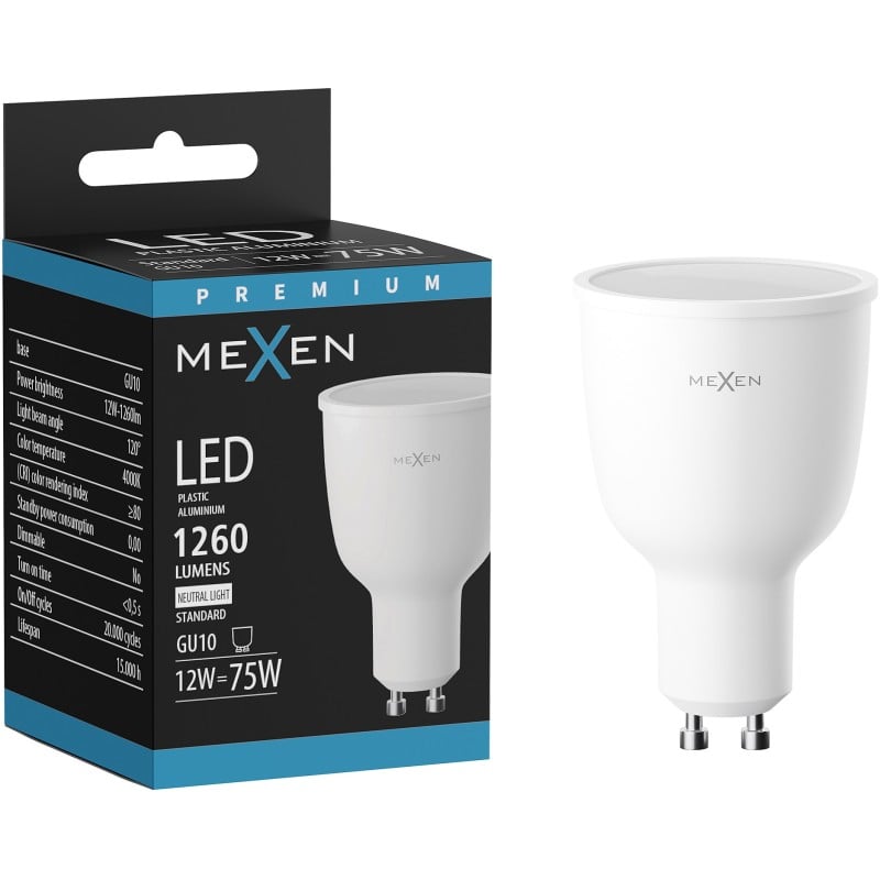 Mexen Nova LED lemputė GU10, 12W, Neutrali - 4000K, 1260 lm - L108-GU10-1240-01