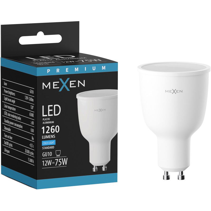 Mexen Nova LED lemputė GU10, 12W, Šalta - 6500K, 1260 lm - L108-GU10-1265-01