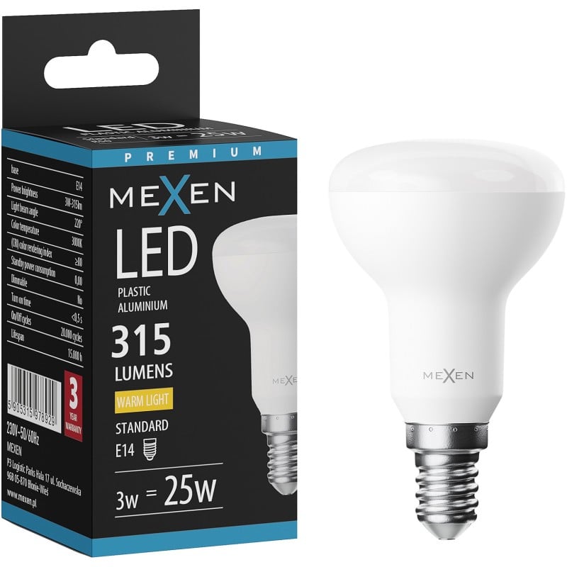 Mexen Nova LED lemputė E14, R50, 3W, Šilta - 3000K, 315 lm - L103-E14-0330-01
