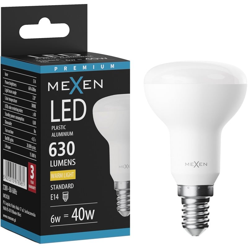 Mexen Nova LED lemputė E14, R50, 6W, Šilta - 3000K, 630 lm - L103-E14-0630-01