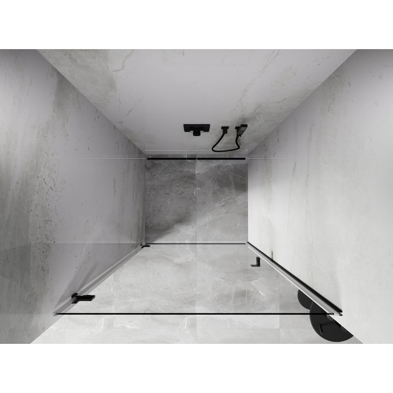 Mexen Lunar-B kairios pusės, stiklinės, juodos, atsiveriančios dušo durys 50 cm - 832-050-000-70-00-L