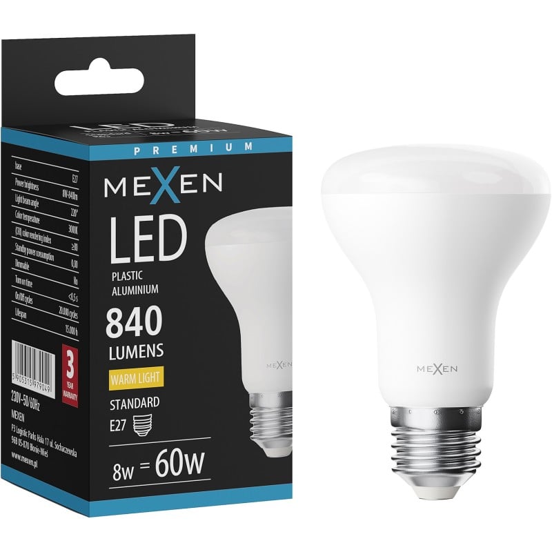 Mexen Nova LED lemputė E27, R63, 8W, Šilta - 3000K, 840 lm - L104-E27-0830-01