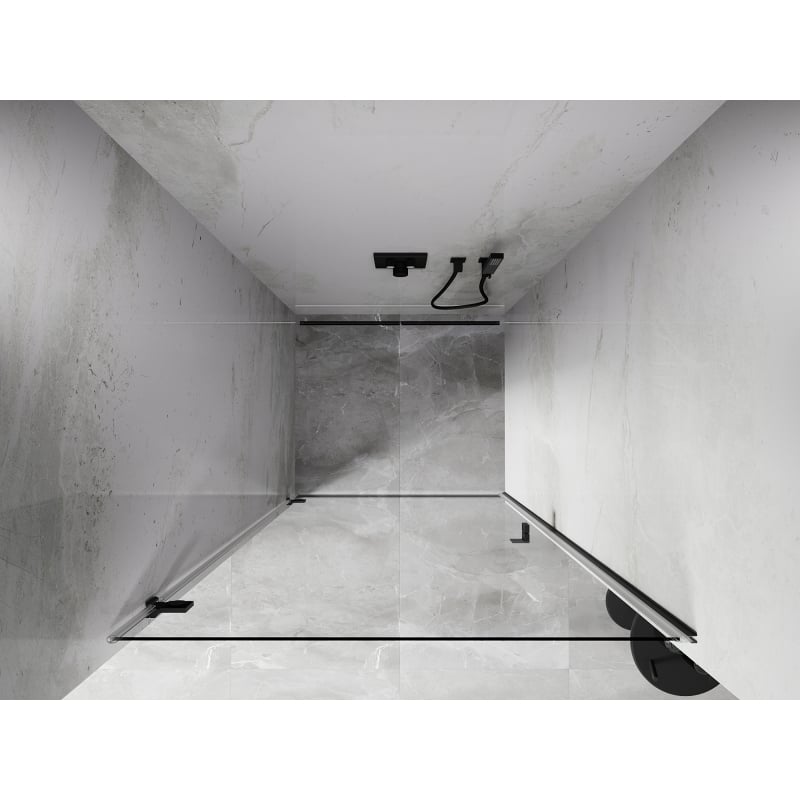 Mexen Lunar-B kairios pusės atveriamos dušo durys 45 cm, skaidrios, tamsaus metalo - 832-045-000-95-00-L