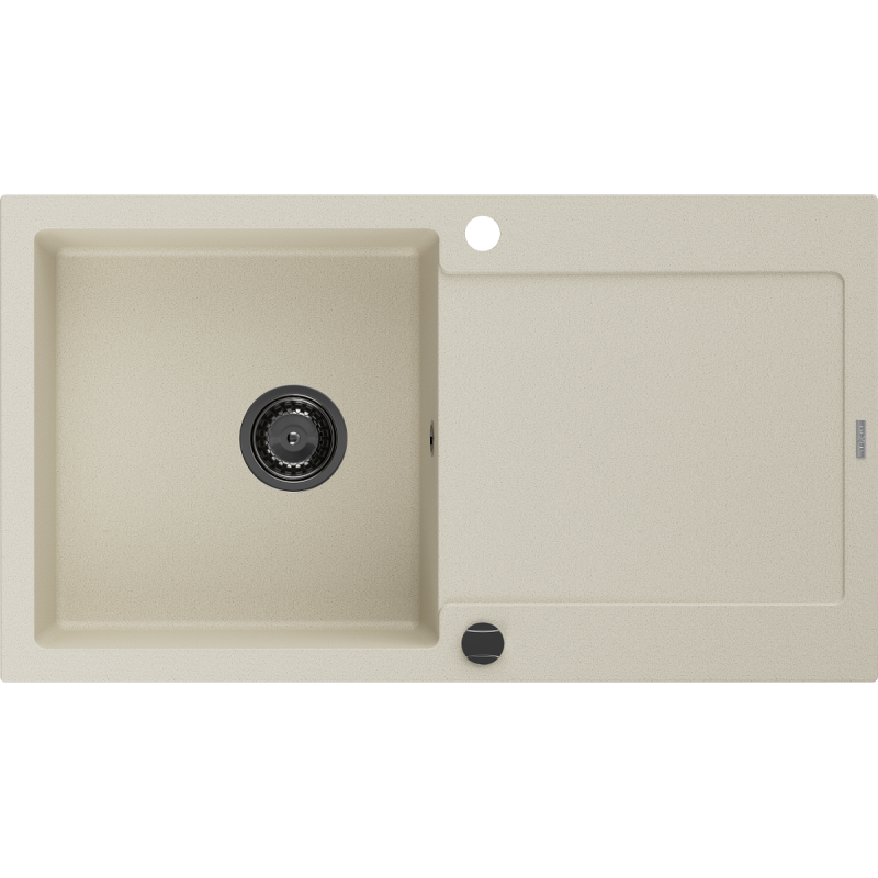 Mexen Leo granitinė vienos dalies plautuvė su drenažu 900 x 500 mm, smėlinė, juodas sifonas - 6501901010-69-B