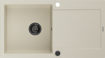 Mexen Leo granitinė vienos dalies plautuvė su drenažu 900 x 500 mm, smėlinė, juodas sifonas - 6501901010-69-B
