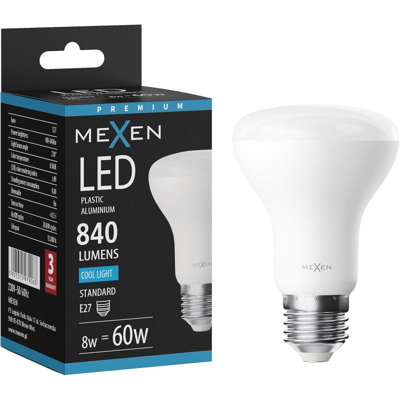 Mexen Nova LED lemputė E27, R63, 8W, Šalta - 6500K, 840 lm - L104-E27-0865-01