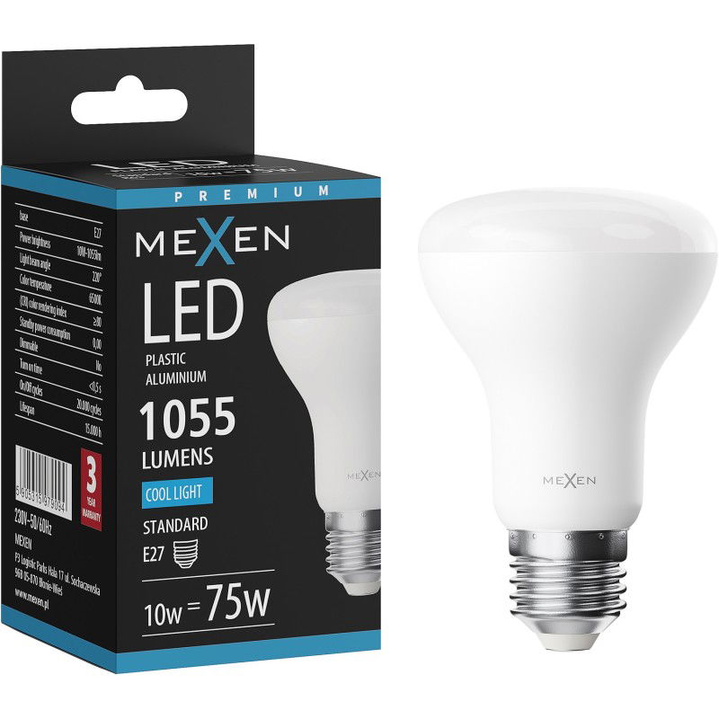 Mexen Nova LED lemputė E27, R63, 10W, Šalta - 6500K, 1055 lm - L104-E27-1065-01