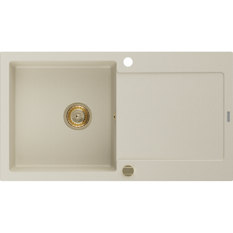Mexen Leo granito kriauklė su 1 skyriumi ir nutekėjimu 900 x 500 mm, smėlio spalvos, aukso sifonas - 6501901010-69-G