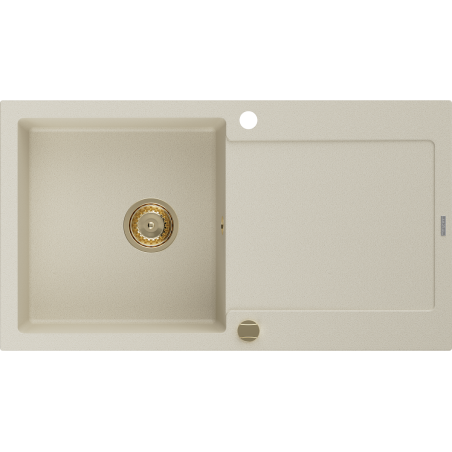 Mexen Leo granito kriauklė su 1 skyriumi ir nutekėjimu 900 x 500 mm, smėlio spalvos, aukso sifonas - 6501901010-69-G