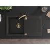 Mexen Leo vienguba granitinė plautuvė su džiovykle 900 x 500 mm, Juoda/Auksinė metallic, sifonas Auksinė - 6501901010-75-G