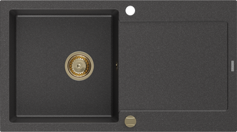 Mexen Leo granitinė kriauklė su skyrimu 900 x 500 mm, juoda dėmėta, auksinis sifonas - 6501901010-76-G