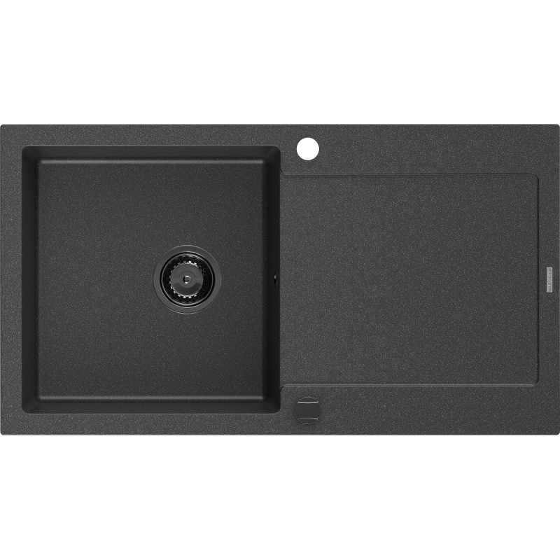 Mexen Leo granitinė vienos kameros kriauklė su nuvarvėju 900 x 500 mm, juoda taškuota, juodas sifonas - 6501901010-76-B