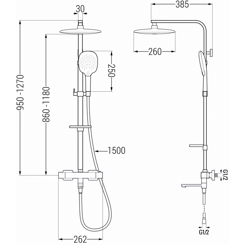 Mexen CQ22 vonios-dušo komplektas su lietaus dušo galvute ir termostatiniais maišytuvais, juodas - 779102295-70