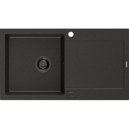 Mexen Leo granitinė vienos kameros plautuvė su nusausintuvu 900 x 500 mm, juoda/auksinis metalo spindesys, juodas sifonas