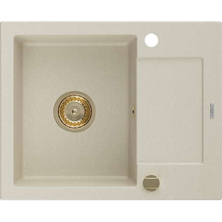 Mexen Enzo granitinė vienos sekcijos plautuvė su nubėgimo lenta 576 x 465 mm, smėlio, sifonas auksinis - 6506571005-69-G