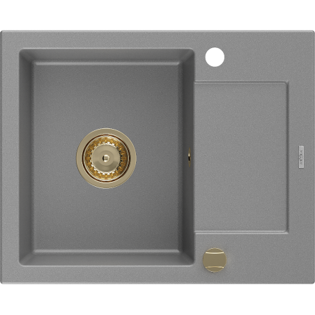 Mexen Enzo 1-dubens granitinė plautuvė su nuvarvėjimo padėklu 576 x 465 mm, pilka, sifonas auksinis - 6506571005-71-G