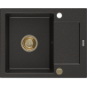 Mexen Enzo granitinė kriauklė su viena kamera ir lašintuvu 576 x 465 mm, juoda/auksinis metalikas, auksinis sifonas