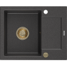 Mexen Enzo granitinė kriauklė 1 skyrius su lašėtuvu 576 x 465 mm, juoda dėmėta, sifonas auksinis - 6506571005-76-G