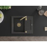 Mexen Enzo 1 skylių granito plautuvė su lašėjimo plokšte 576 x 465 mm, juoda dėmėta, aukso sifonas - 6506571005-76-G