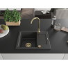 Mexen Enzo 1 skylių granito plautuvė su lašėjimo plokšte 576 x 465 mm, juoda dėmėta, aukso sifonas - 6506571005-76-G