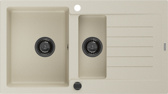 Mexen Matias granitinė 1,5 sekcijų kriauklė su nutekėjimu 900 x 505 mm, smėlio spalvos, juodas sifonas - 6502901505-69-B