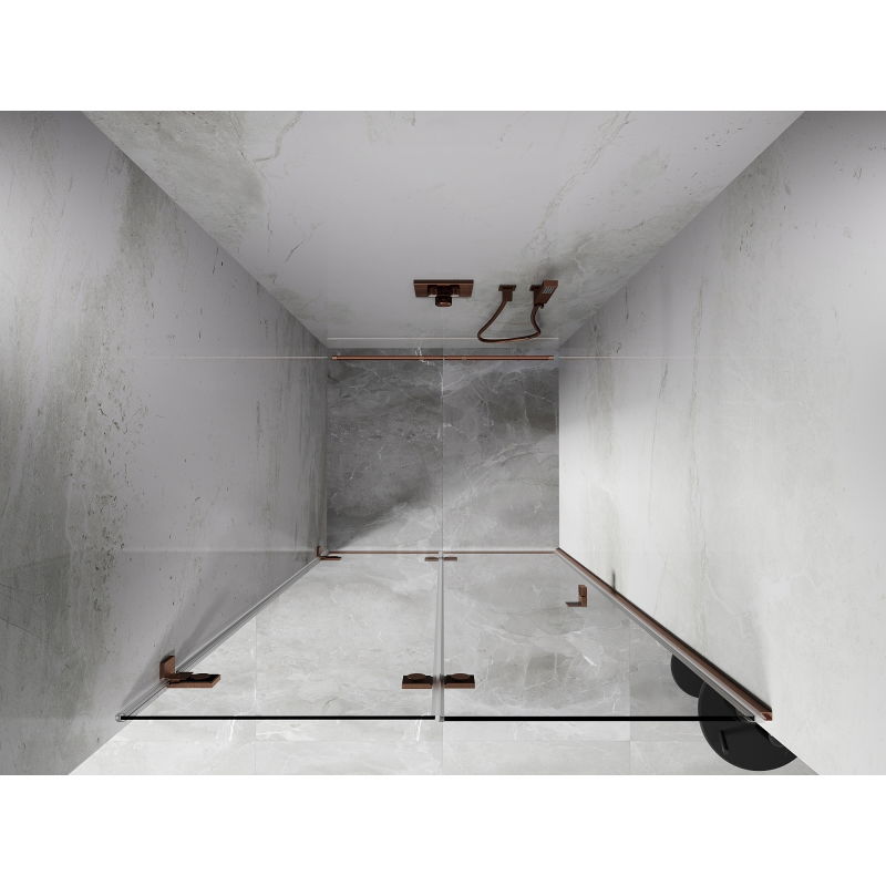 Mexen Lunar-F kairiosios sulankstomos dušo durys 50 cm, permatomos, šlifuotas varis - 836-050-000-65-00-L