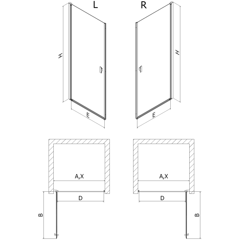 Mexen Mist-B atsiveriančios dušo durys 50 cm, permatomos, juodos - 8A2-050-000-70-00
