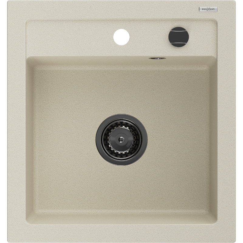 Mexen Vito granitinė vienos kameros kriauklė 520 x 490 mm, smėlio spalvos, juodas sifonas - 6503521000-69-B