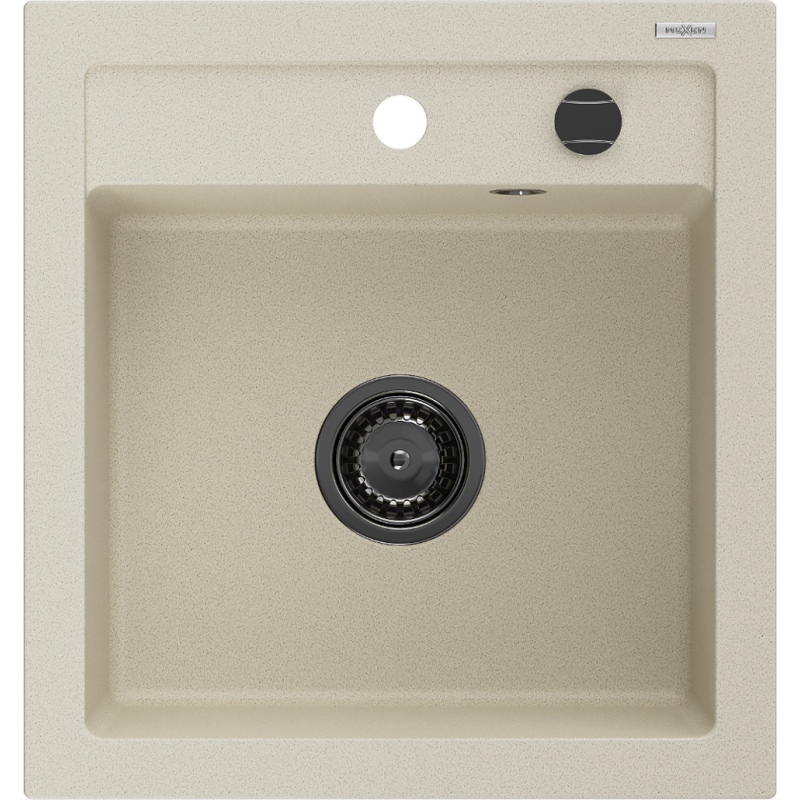 Mexen Vito granito virtuvinė kriauklė 1 skyrius 520 x 490 mm, smėlio, juodas sifonas - 6503521000-69-B