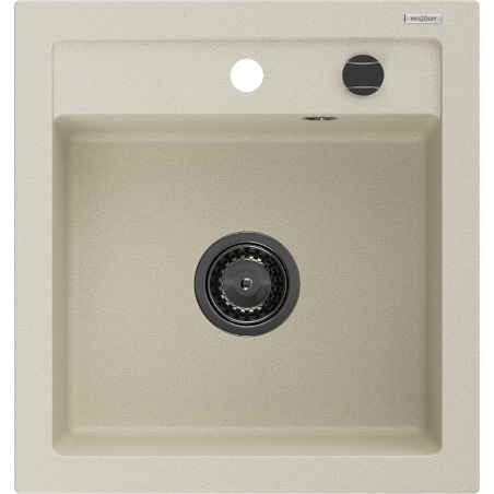 Mexen Vito granito virtuvinė kriauklė 1 skyrius 520 x 490 mm, smėlio, juodas sifonas - 6503521000-69-B