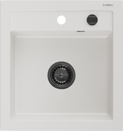 Mexen Vito granitinė plautuvė, 1 skyrius, 520 x 490 mm, balta, juodas sifonas - 6503521000-20-B